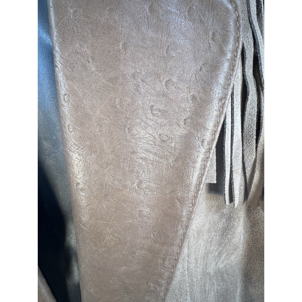 vtg Outerwear By Phoenix tan suede ostrich leather trim rodeo fringe jacket sz L - Picture 9 of 10